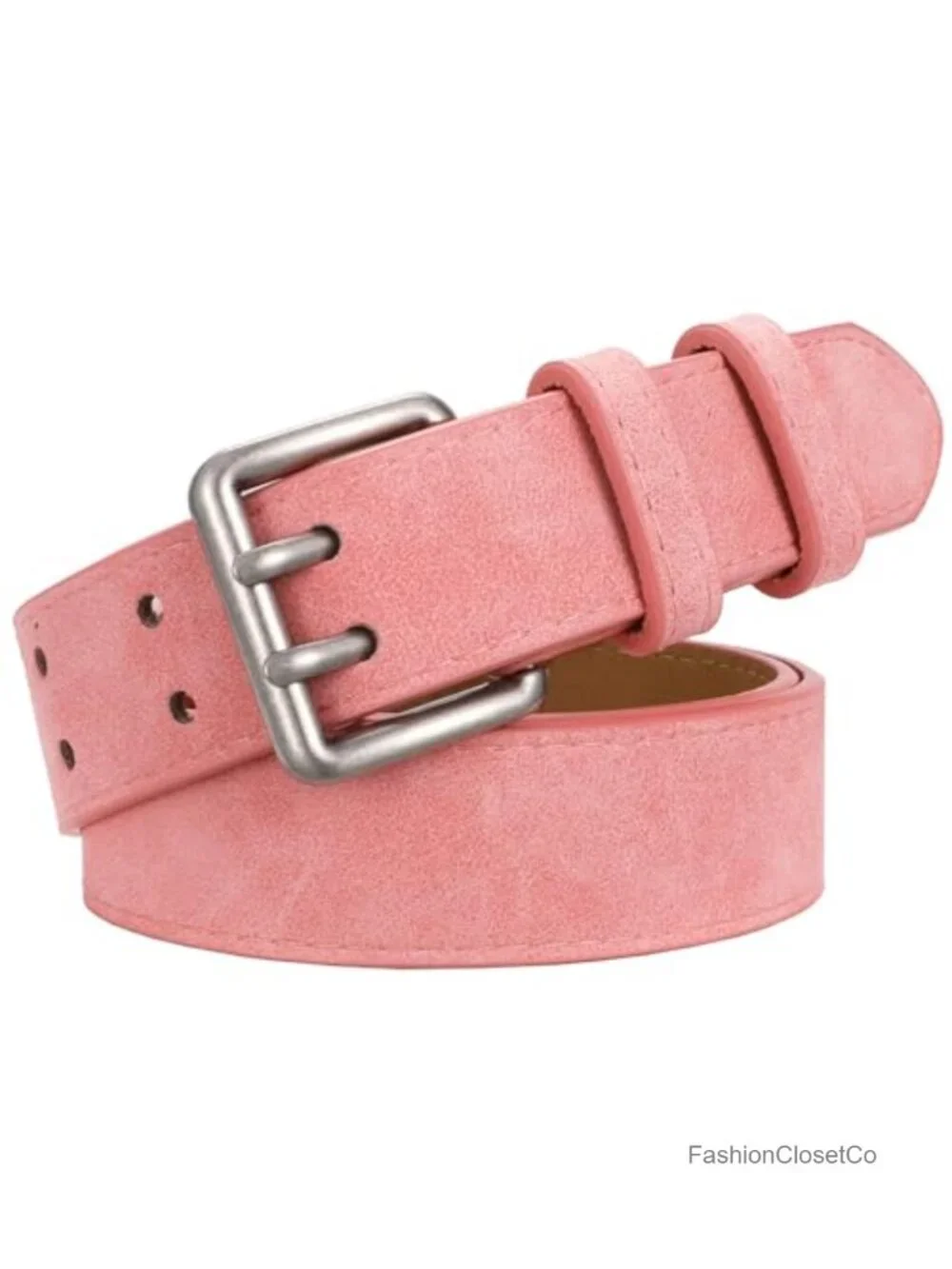 Women's Double Prong Faux Leather Suede Belt Retro Chic Waist Belts